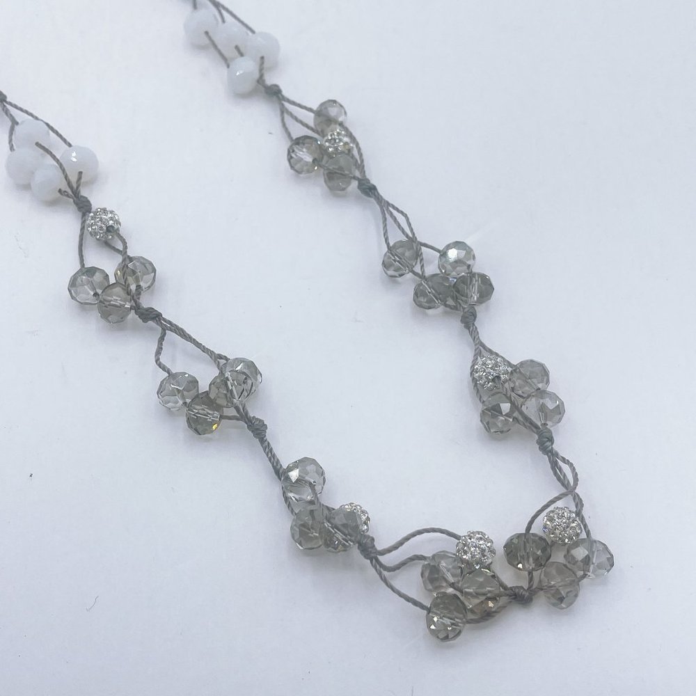 Chico's Silver Multi White & Crystal Small Beads Necklace Long - Picture 2 of 6